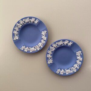 Wedgwood Blue Jasperware Pair of Small Plates with White Motif